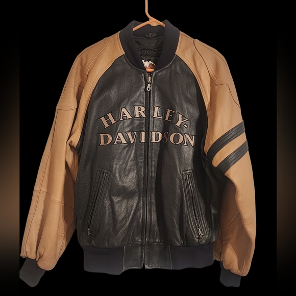Harley-Davidson Black and Tan Leather Jacket Women/ Men Small
